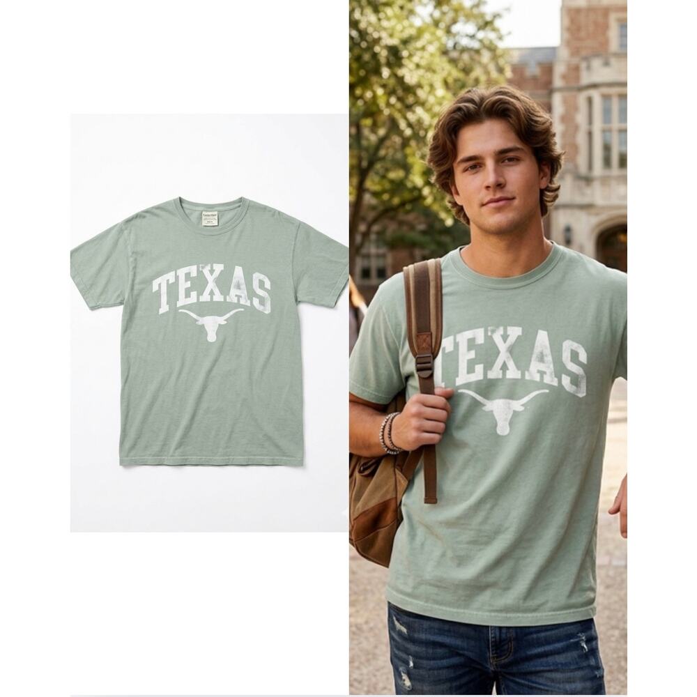 ComfortWash University of Texas Longhorns Sage Green Graphic Tee Size Medium